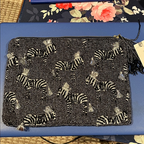 Anthropologie Handbags - Anthropologie beaded clutch zebra NWT